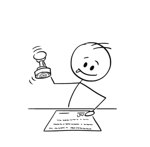 Stick person notarizes a document