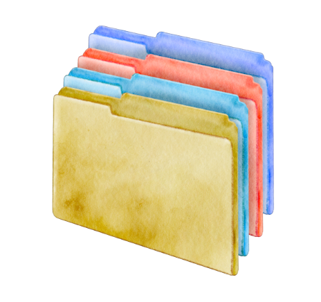 four colorful file folders
