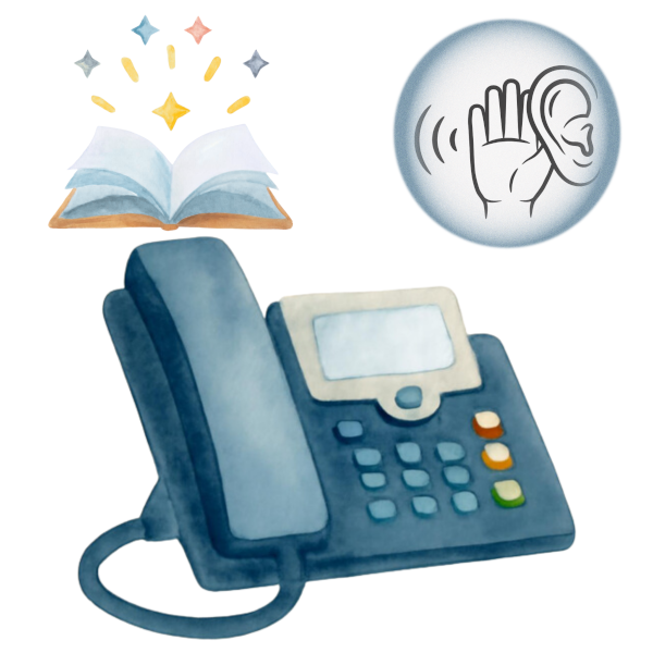 a phone, a listening ear and a storybook