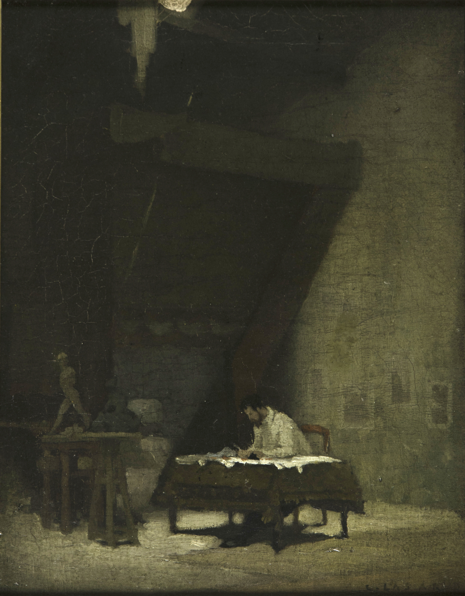 Charles Agustus Lasar, “The Young Sculptor in His Studio,” Oil on Canvas, c. Early 20th Century
