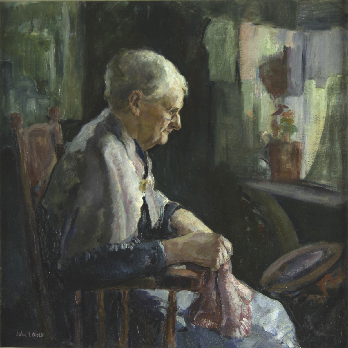 John Thomas Nolf, “The Last Leaf,” Oil on Canvas, c. First Half of 20th Century