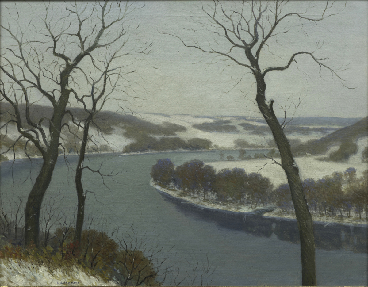 Albert Herman Schmidt, “Winter on the Rock River,” Oil on Canvas, c. Early 20th Century