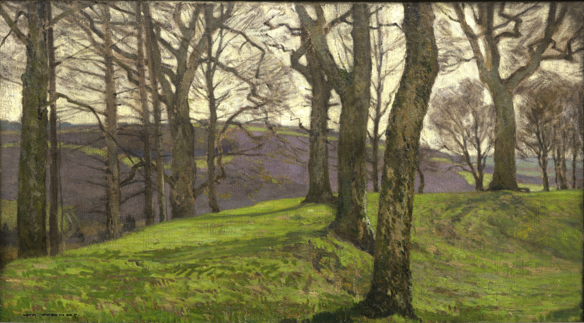 William Wendt, “Sentinels of the Palace Ground,” Oil on Canvas, c. Early 20th Century